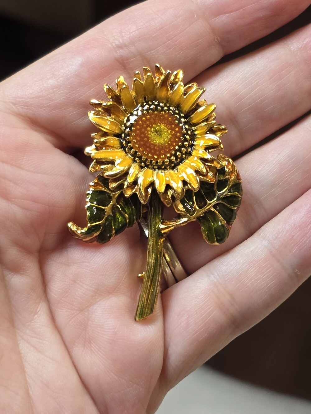 MFA Museum Of Fine Arts O'Keefe Gold-Tone Enamel Yellow Sunflower Brooch